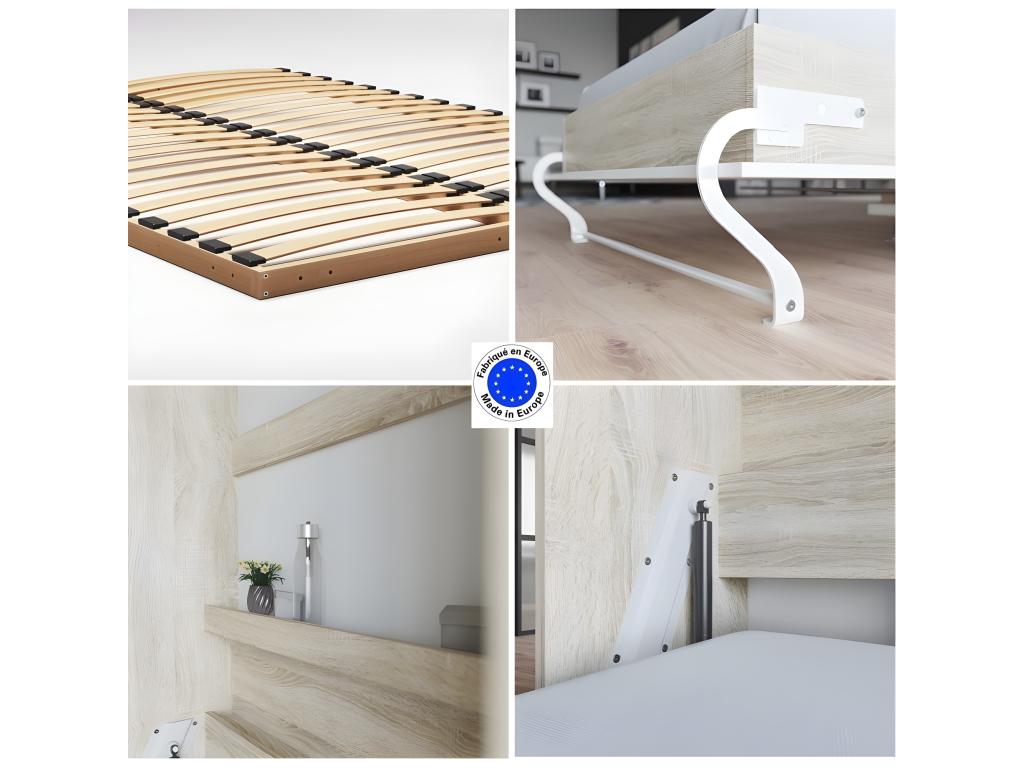 Wall-Mounted Murphy Bed 120x200cm Vertical Folding Bed Wall Bed Laviecasaérieur Oak Laviecasa/White OAJP14874