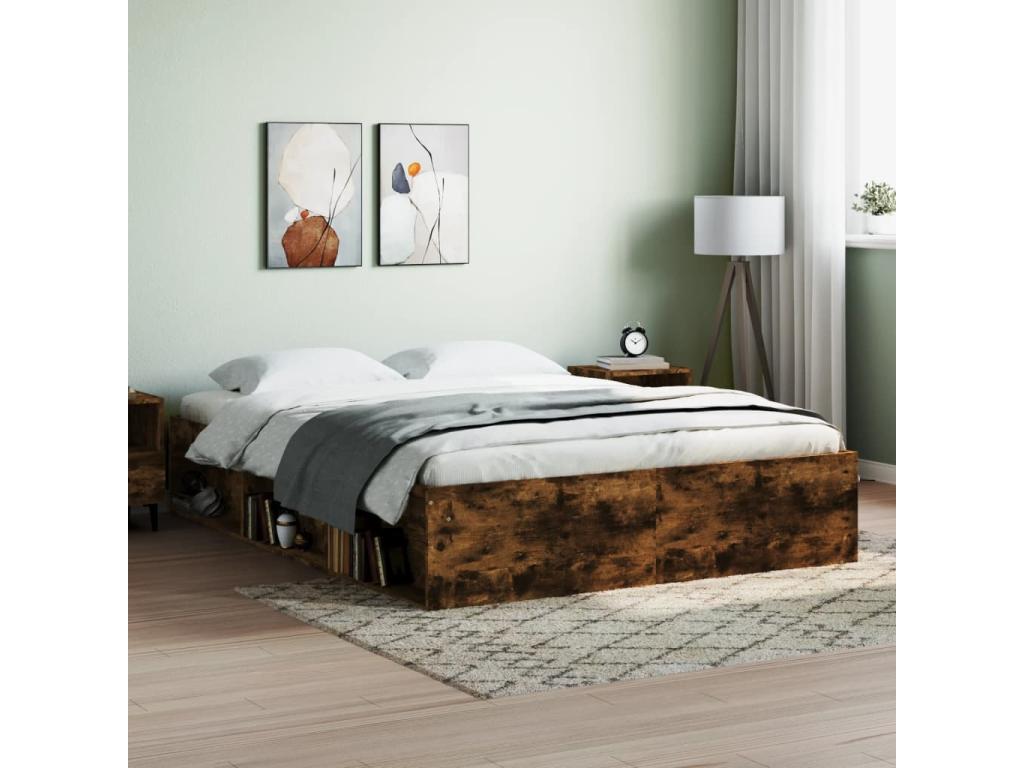 Bed frame without mattress, smoked oak, 140x190 cm, ZNLL82850