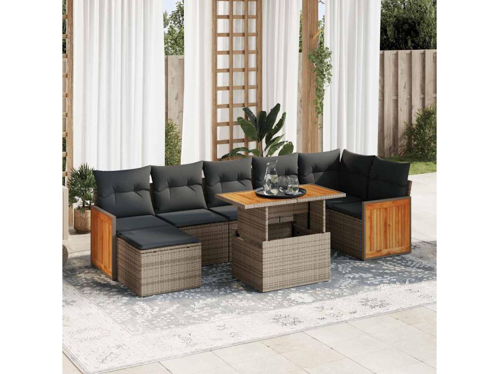 Meubiana 7-piece garden furniture set with cushions, grey woven resin