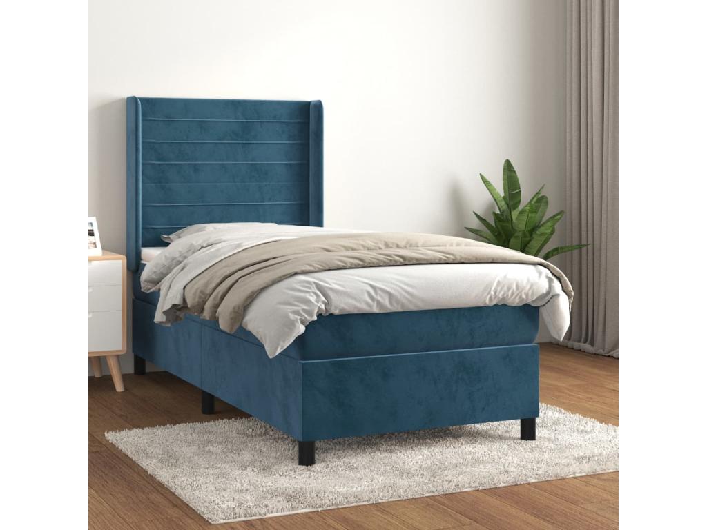 Upholstered bed base with mattress, dark blue, 100x200 cm