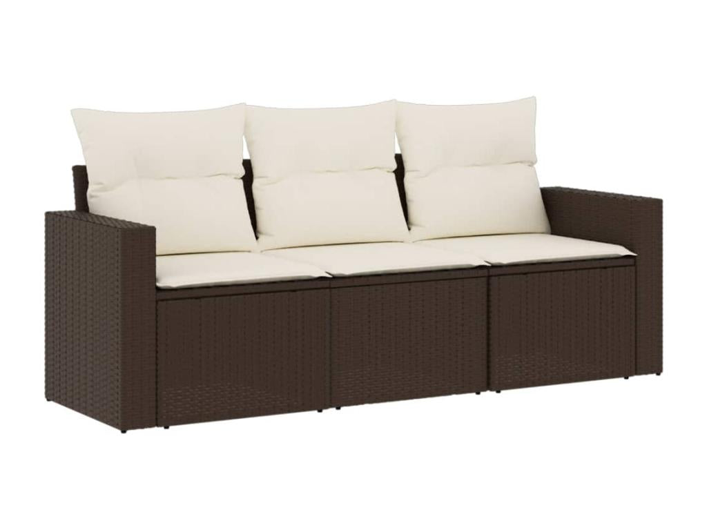 Garden furniture set with cushions, 3 pieces, brown woven resin, UHFR04577
