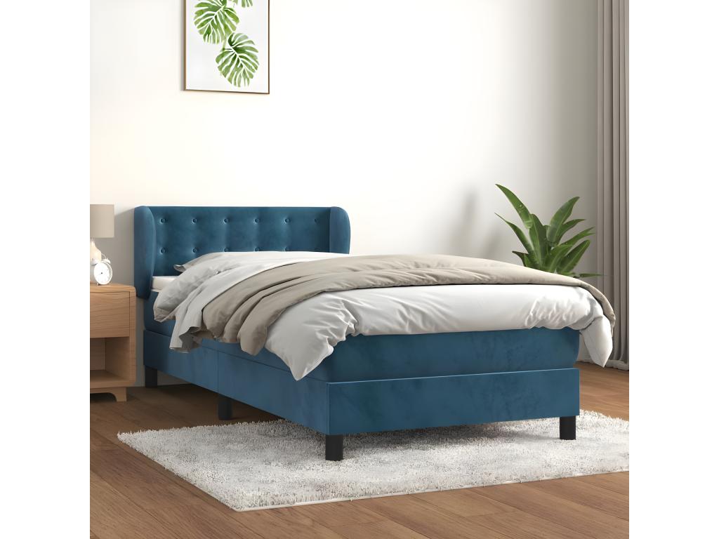 Upholstered bed base with mattress, dark blue, 90x190 cm, ENQU40279