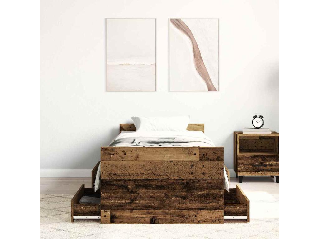Bed frame without mattress, aged wood, 100x200 cm, engineered wood