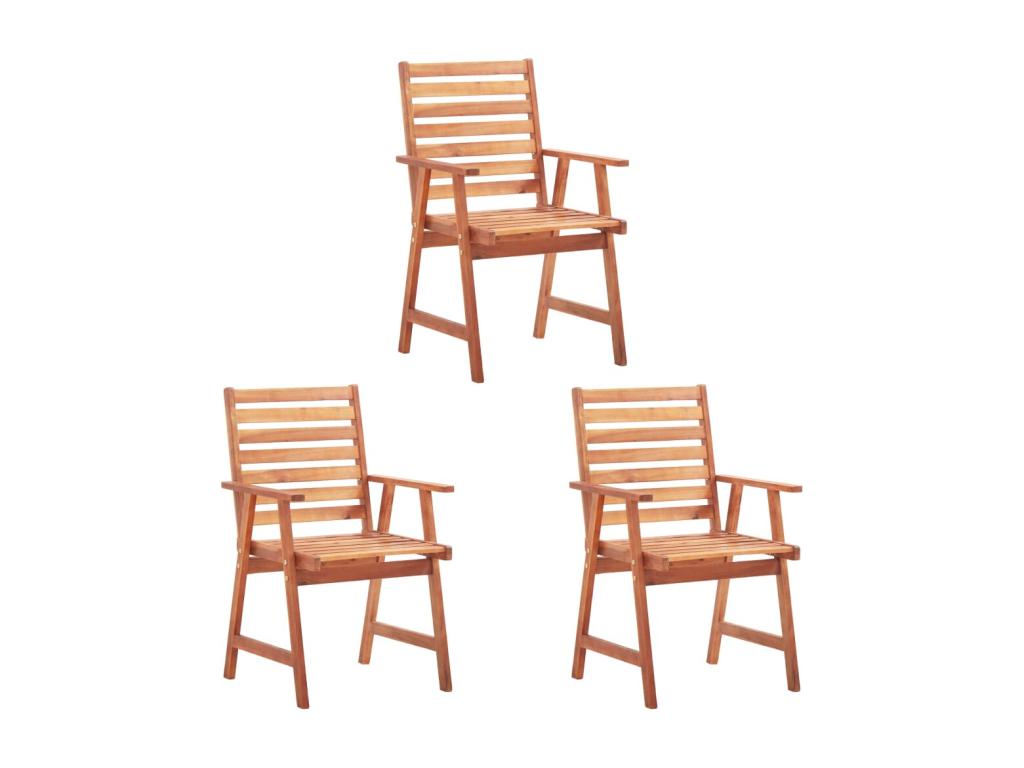 3-piece outdoor dining chairs with cushions, solid wood, Meubiana