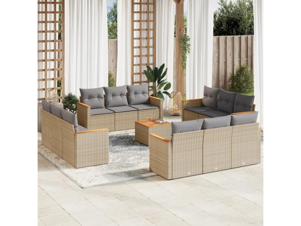 13-piece beige resin wicker garden furniture set with cushions PSSX25837