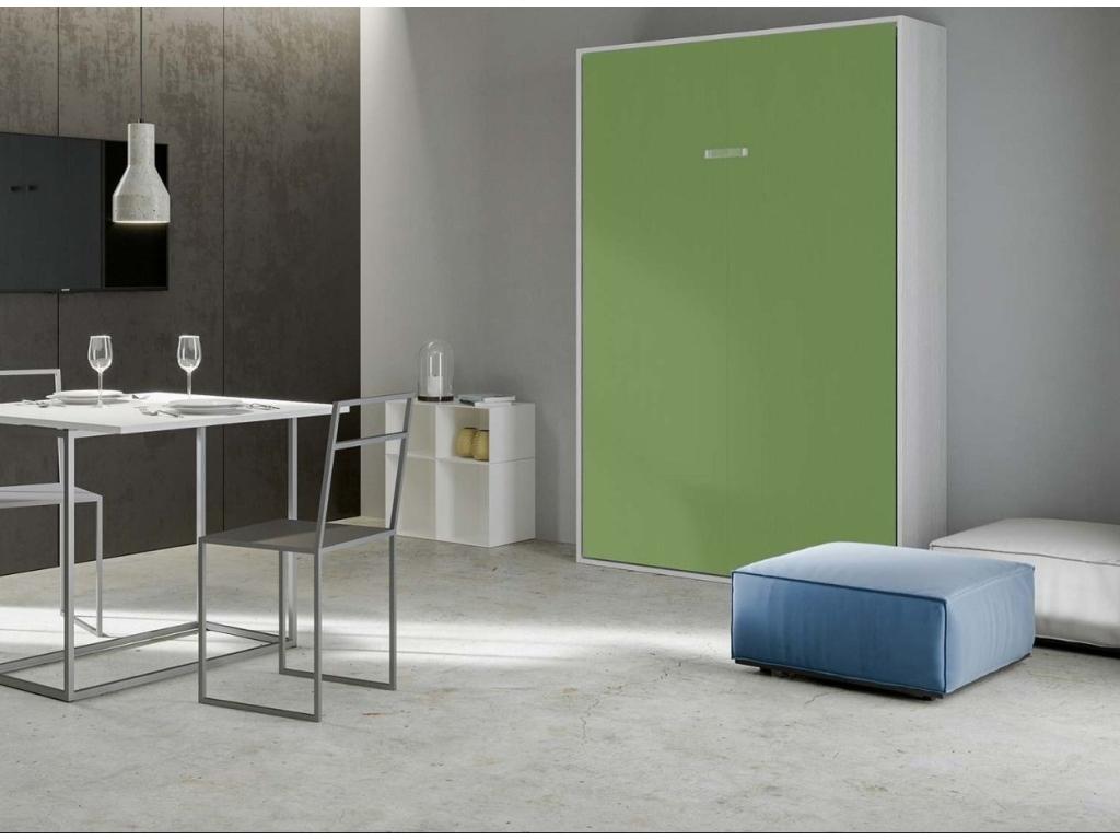 Meubiana 140x190 vertical wall bed in white ash with green door