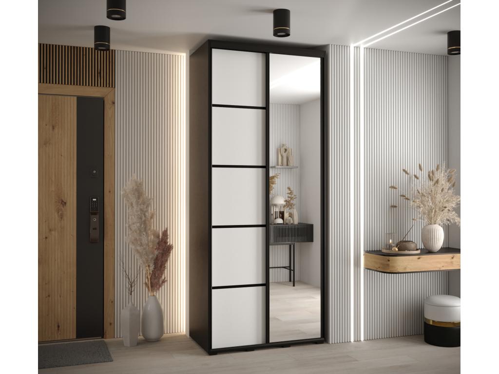 Meubiana 5 Sliding Door Wardrobe 235.2/110/60 2 Doors Black/White/Black
