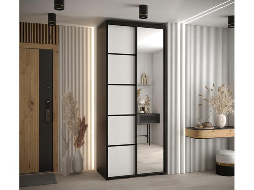 Meubiana 5 Sliding Door Wardrobe 235.2/110/60 2 Doors Black/White/Black