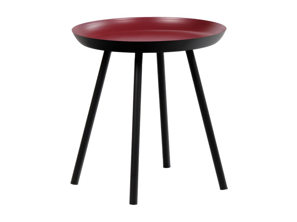Round side table, 38 cm diameter, red metal with black legs - Meubiana 8969