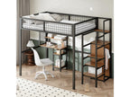 Children's loft bed 140x200 cm with iron frame - with storage ladder, wardrobe and desk - Black ZQMZ44905