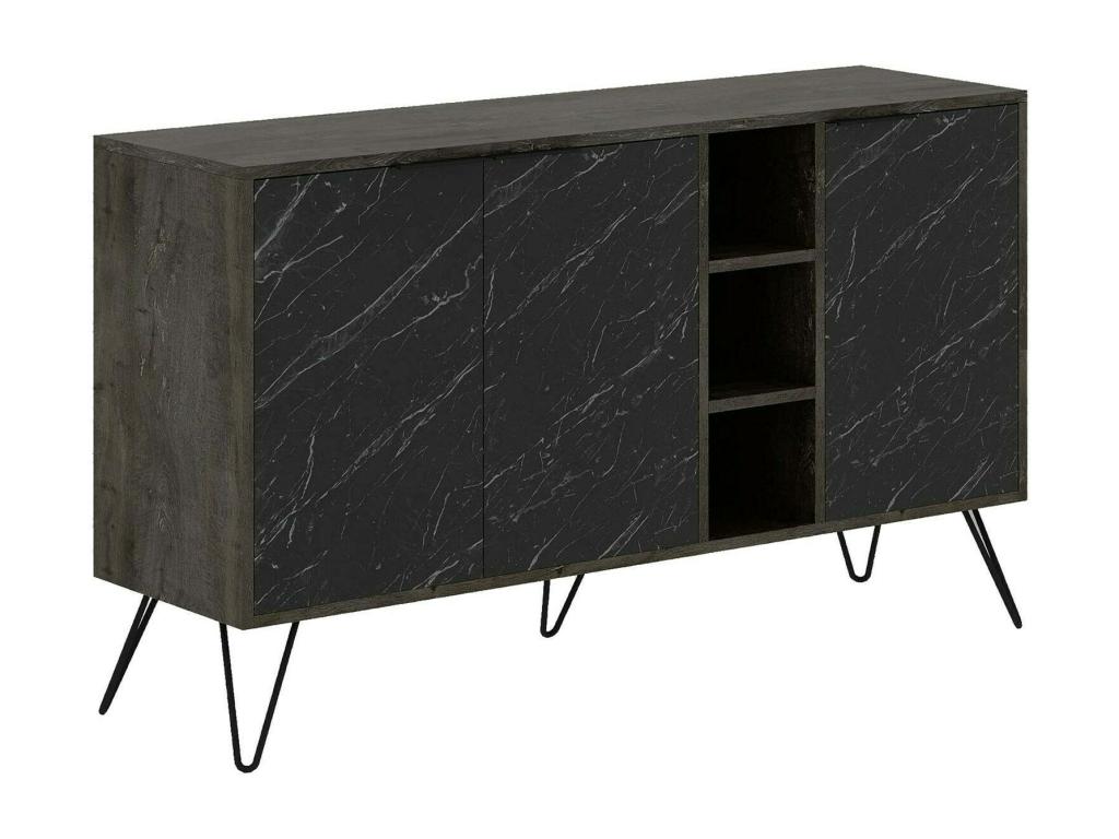 Meubiana Sideboard, Living Room Buffet, Kitchen Pantry, 142x36x83 cm, Black Marble