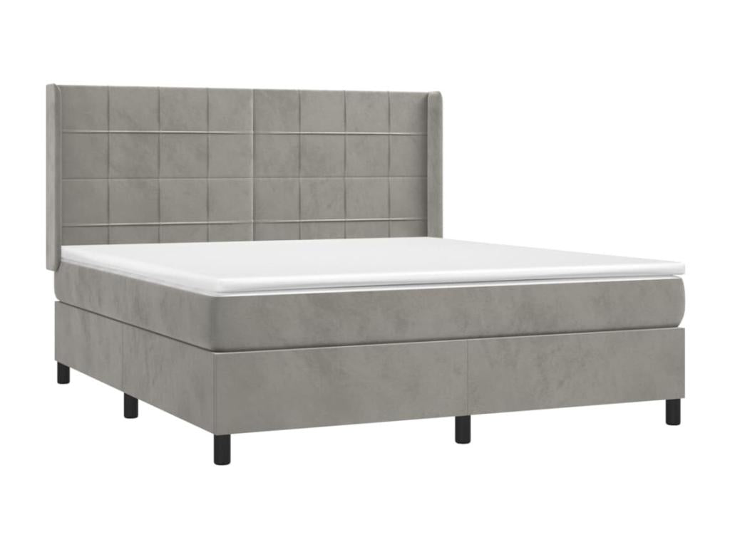 Upholstered bed base and mattress, light grey, 180x200cm, velvet, FHUC88864