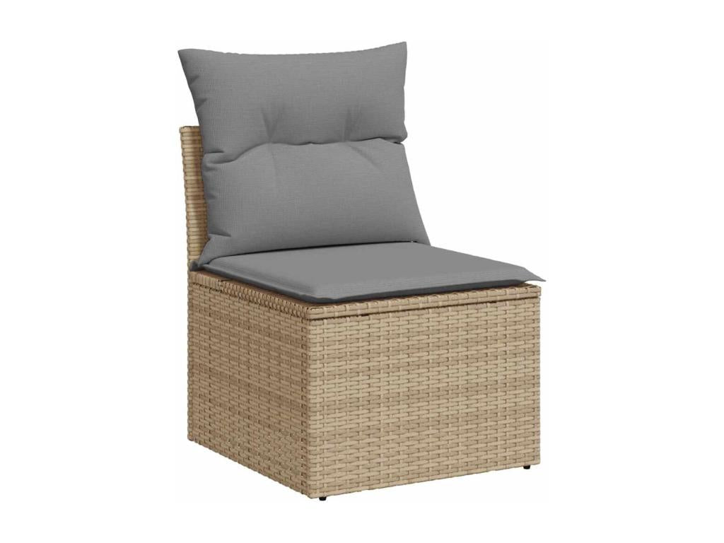 6-piece garden furniture set with cushions, beige woven resin
