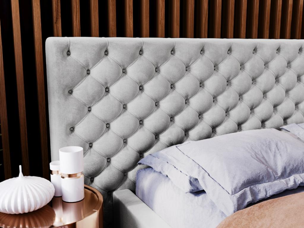 Upholstered bed with storage - 160x200 - double bed - velvet - light grey - Madera JRZA66677