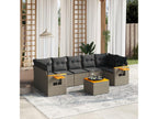 8-piece garden furniture set with grey resin wicker cushions