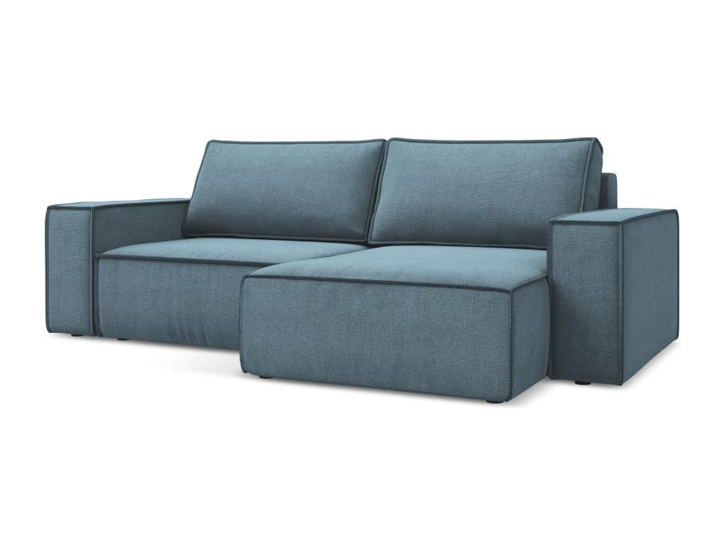 Meubiana 2-seater right-hand corner sofa bed in textured fabric - light blue