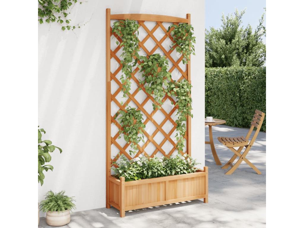 Planter with brown trellis made of solid fir wood TYKL95115