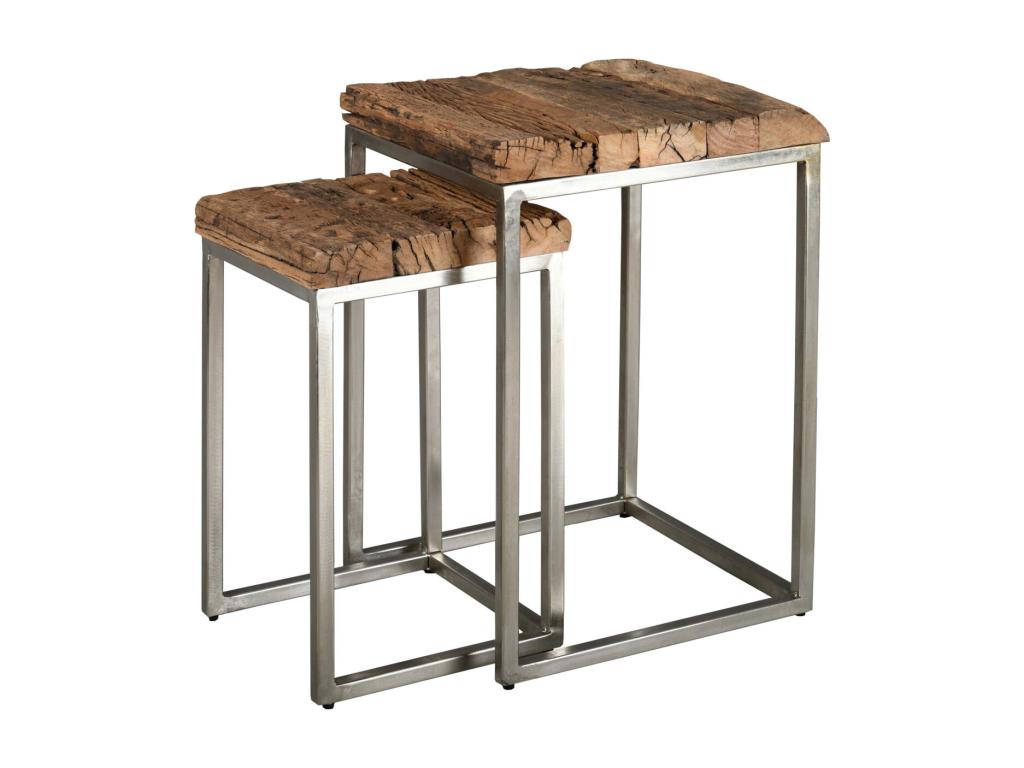 Solid wood and brushed steel side tables, set of 2 OQMB29966