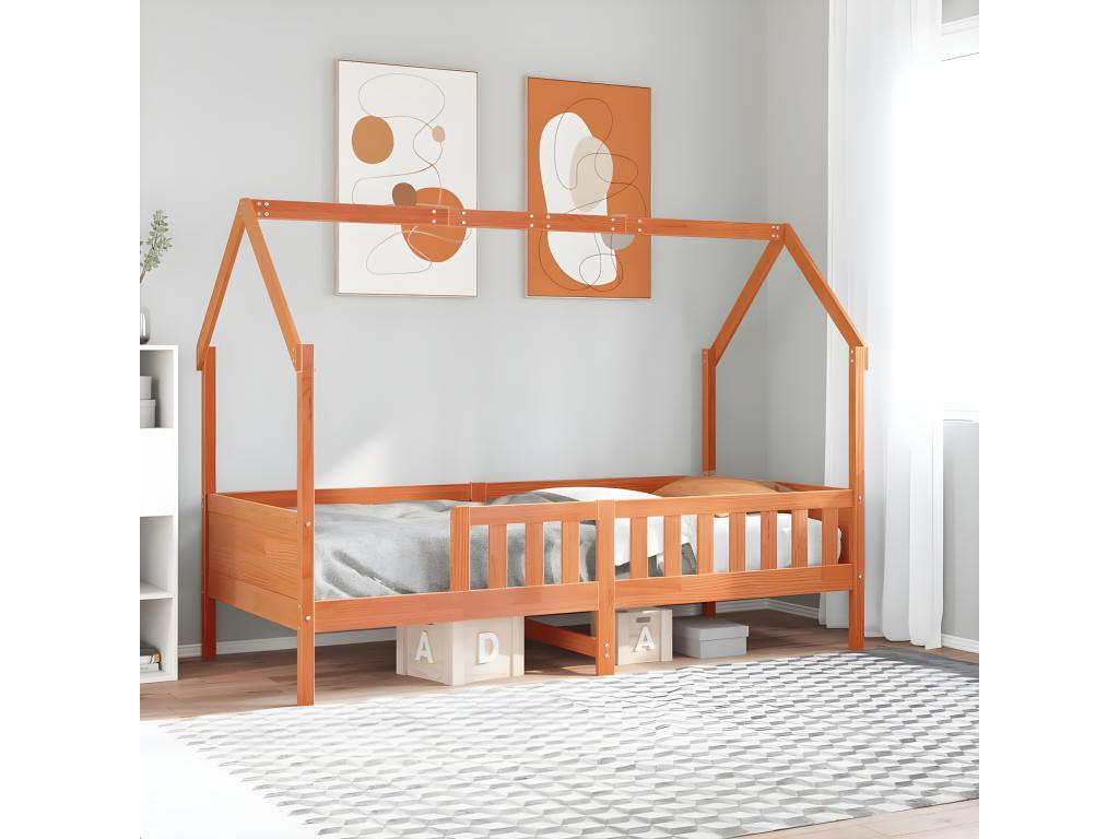 Children's bed frame in the shape of a house, 90x190cm, solid pine wood TDRV78811