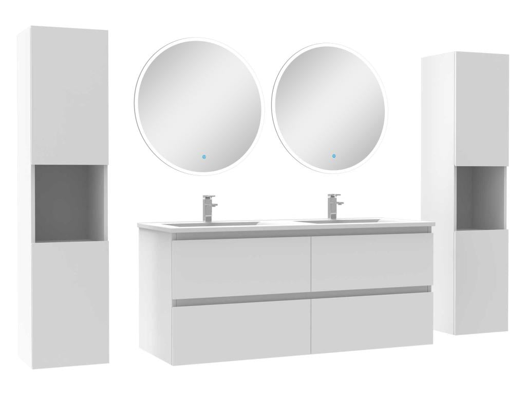 Bathroom furniture set with column and round wall mirror 120cm white cabinet SMQA35142