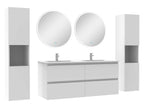Bathroom furniture set with column and round wall mirror 120cm white cabinet SMQA35142