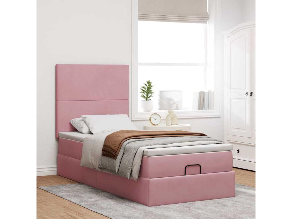 Ottoman bed frame with pink velvet mattress 100x200 cm