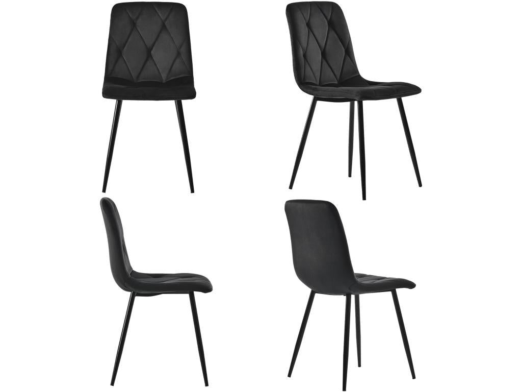 Set of 4 velvet chairs - metal frame - diamond pattern - black IQXM72016