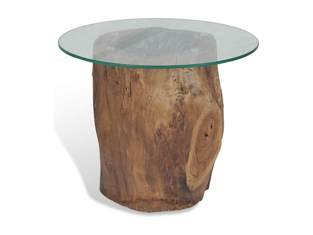 Teak and glass coffee table 50x40 cm NFKR54358