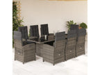 9-piece garden dining set with grey resin wicker cushions