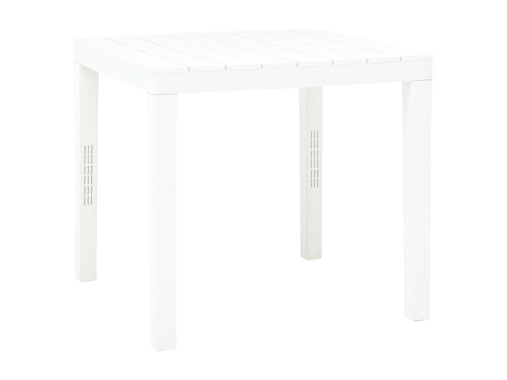 Garden table with 2 benches, white plastic