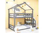 Solid pine bunk bed with stairs and slatted base by Laviecasa - 90x200cm - Grey OQNJ33583