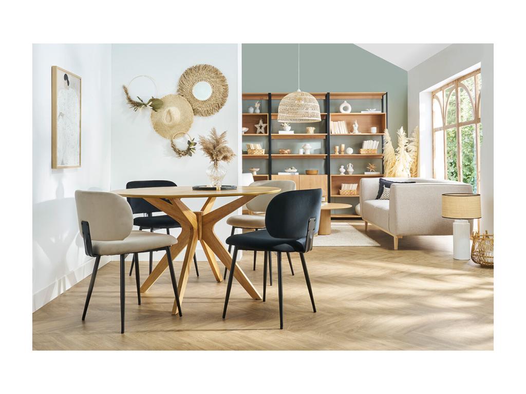 Meubiana velvet fabric and black metal chairs, set of 2.