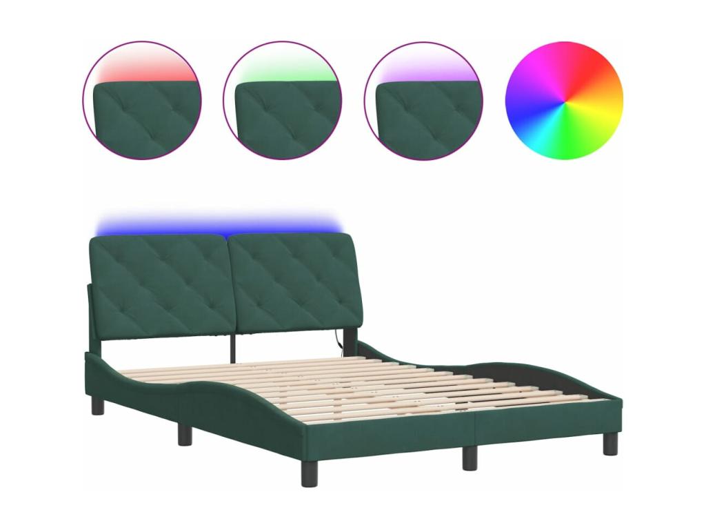 Bed frame with Laviecasaères LED dark green 140x190 cm velvet ULXM97397
