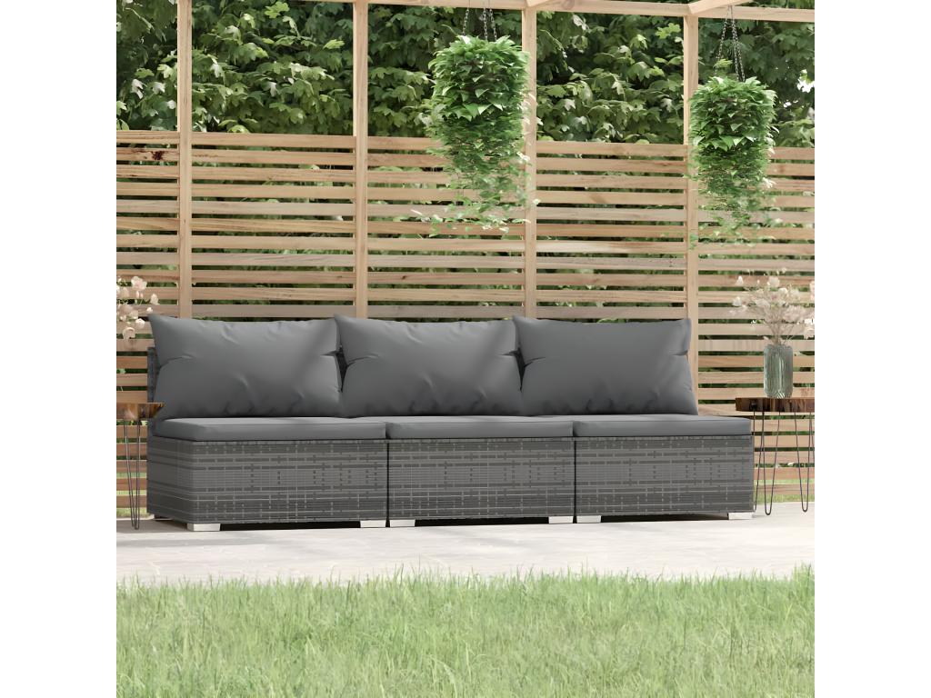 3-seater sofa with cushions, grey woven resin