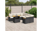 9-piece garden furniture set with cushions, black woven resin