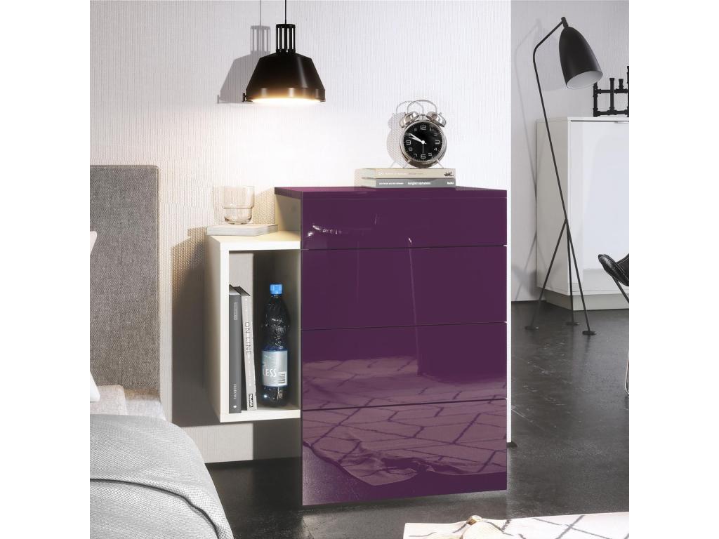 White Matte and Blackberry Lacquered Bedside Table (WxHxD) 60x63x36