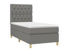 Upholstered bed base with mattress and LED lighting, dark grey, 80x200cm, fabric