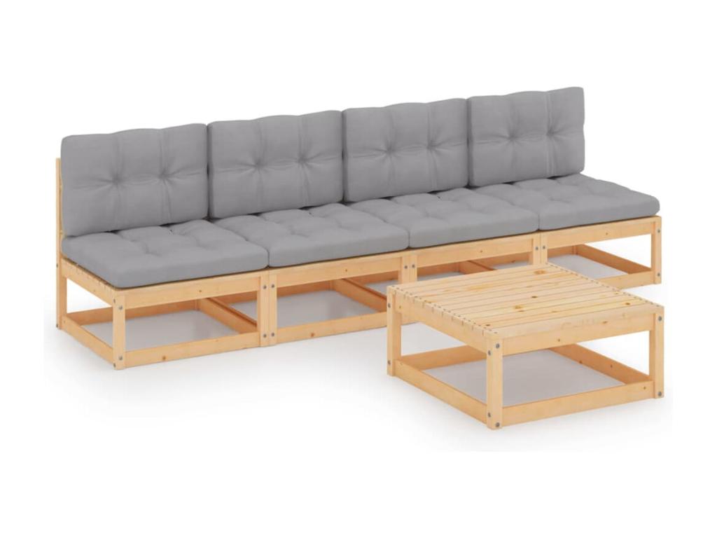 5-piece garden furniture set with cushions, solid pine wood WIAR22321