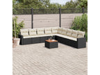 10-piece garden furniture set with cushions, black woven resin MJYG65475