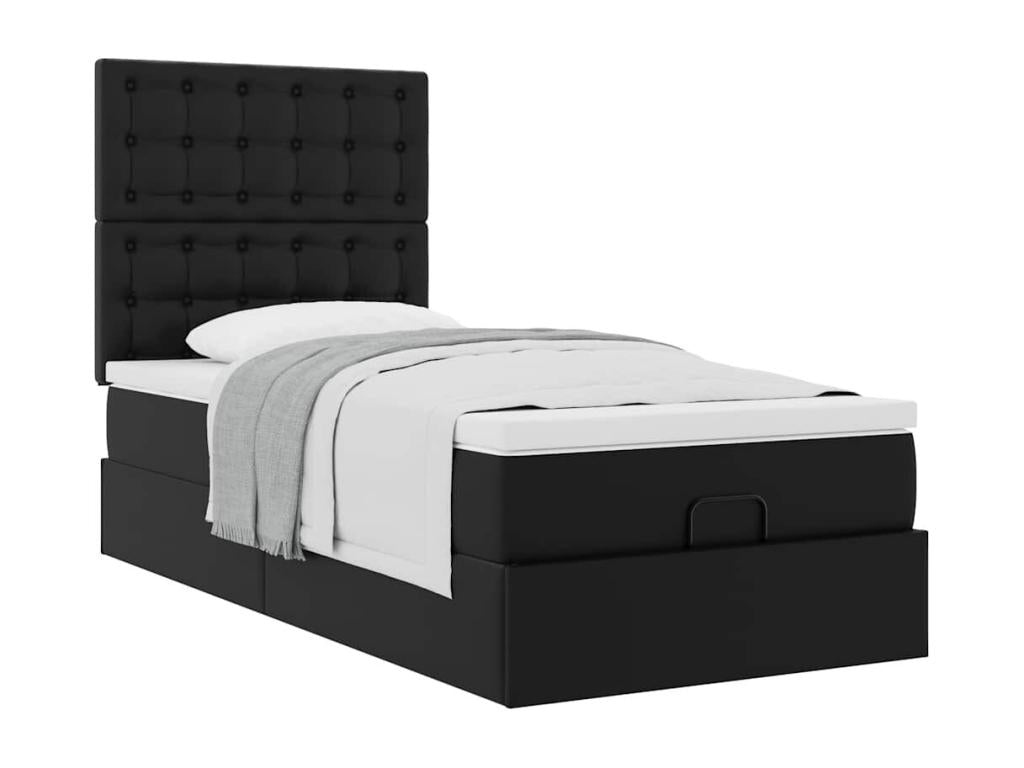 Ottoman bed frame with black 80x200 cm faux leather mattress BNLN84599