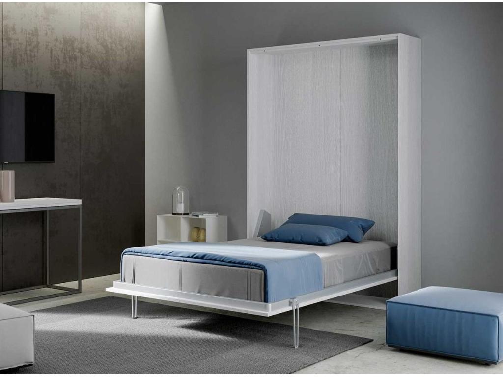 Meubiana 140x190 vertical wall bed in white ash with green door