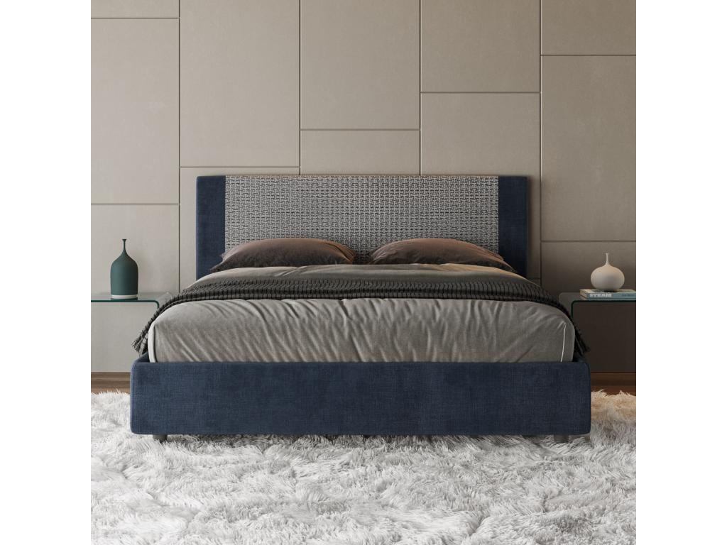 Upholstered bed without slatted base, 160x190 cm, Labirinto 09 fabric, Rosal blue