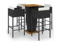 5-piece garden bar set and cushions, black woven resin, 17