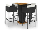 5-piece garden bar set and cushions, black woven resin, 17