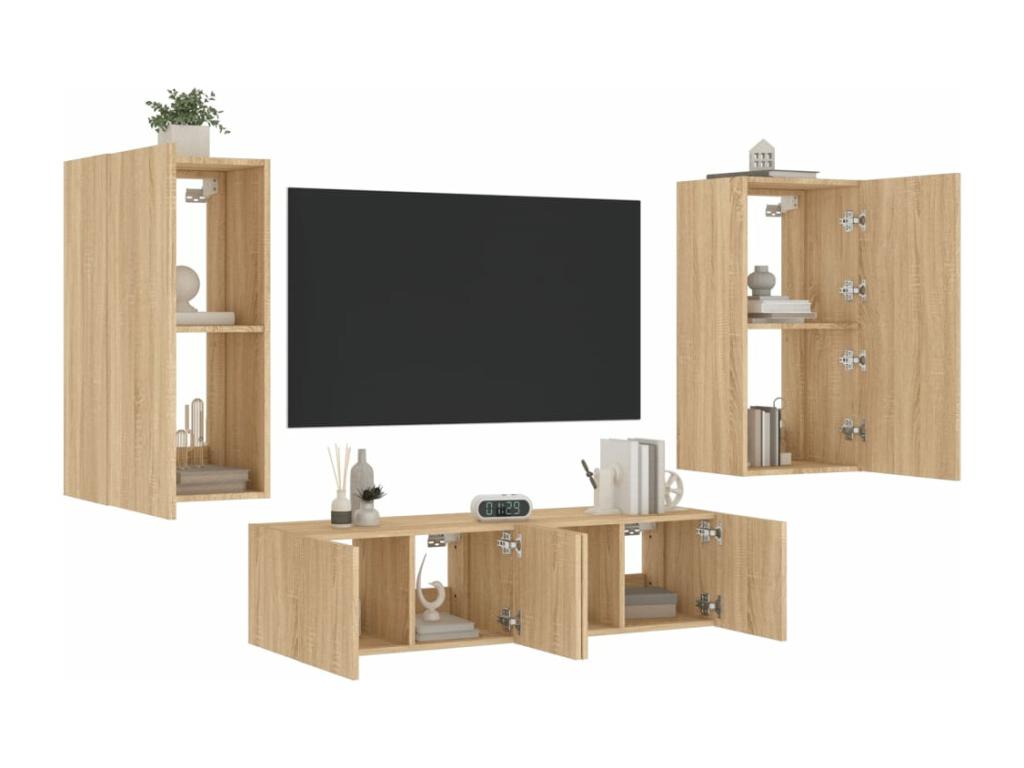 Laviecasa LMRT85645 Oak Engineered Wood TV Wall Units with LED Lighting, 4 pcs