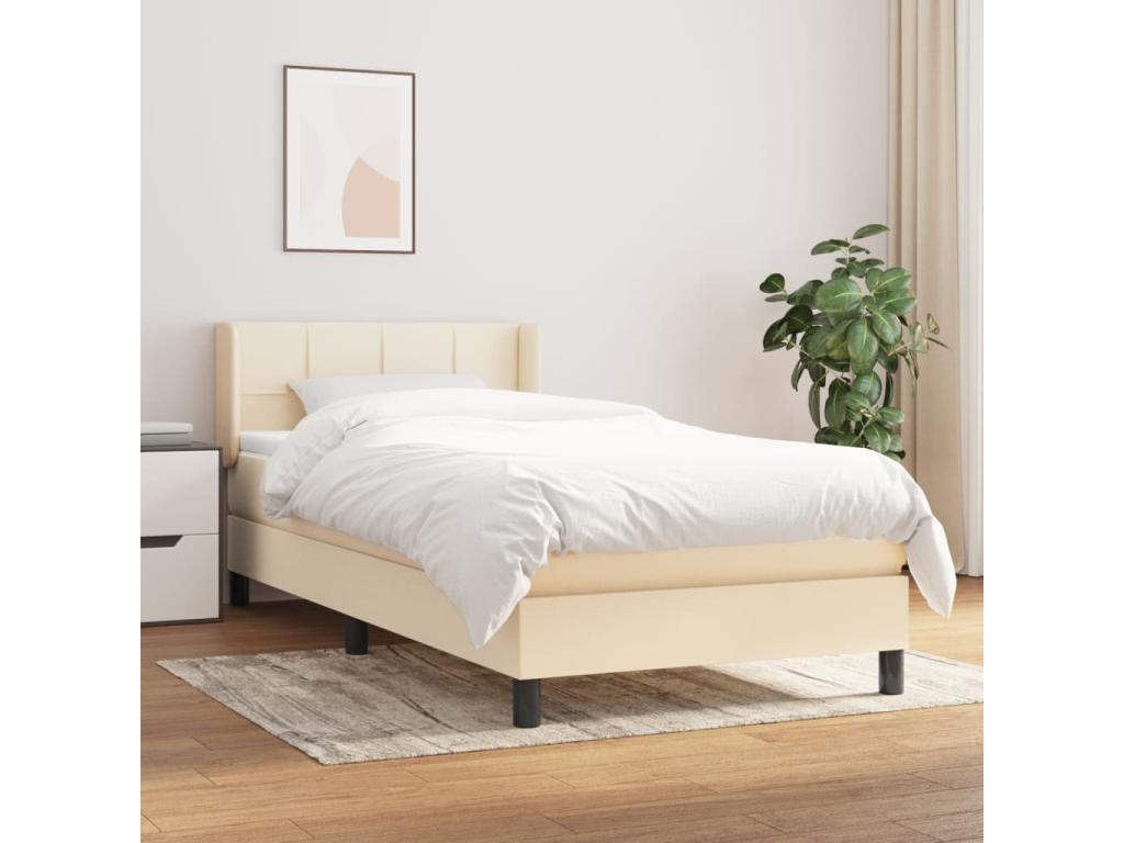 Upholstered bed base and mattress, Cream, 90x190 cm, Fabric GKPN18071
