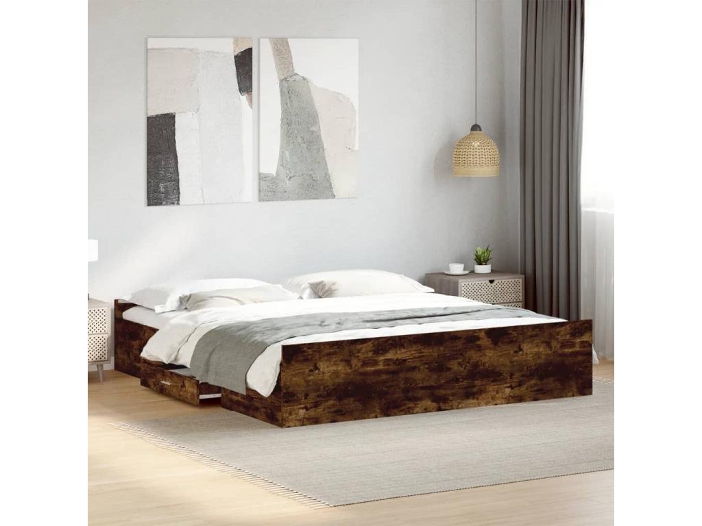 Bed frame with drawers, without mattress, smoked oak, 200x200 cm YHRJ09701