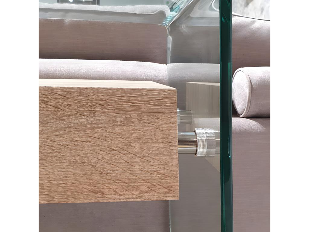 Console L- 125 cm in tempered glass with oak-effect drawer - ICE LYVK98156