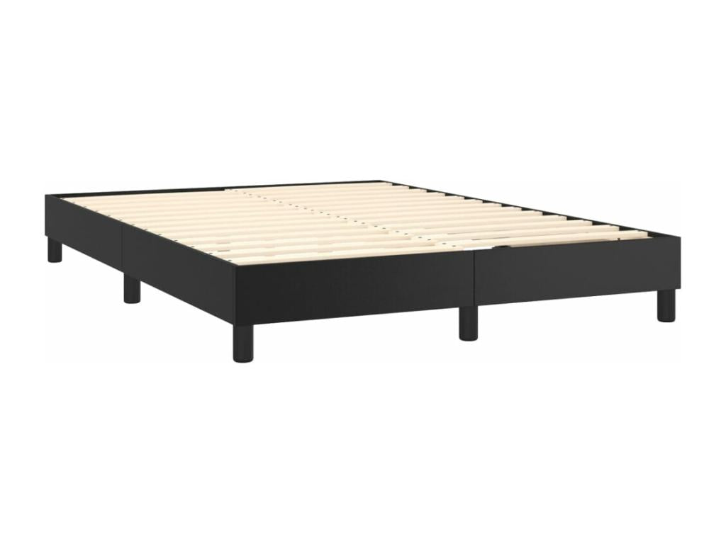Upholstered bed base with mattress, black, 140x190 cm, faux leather