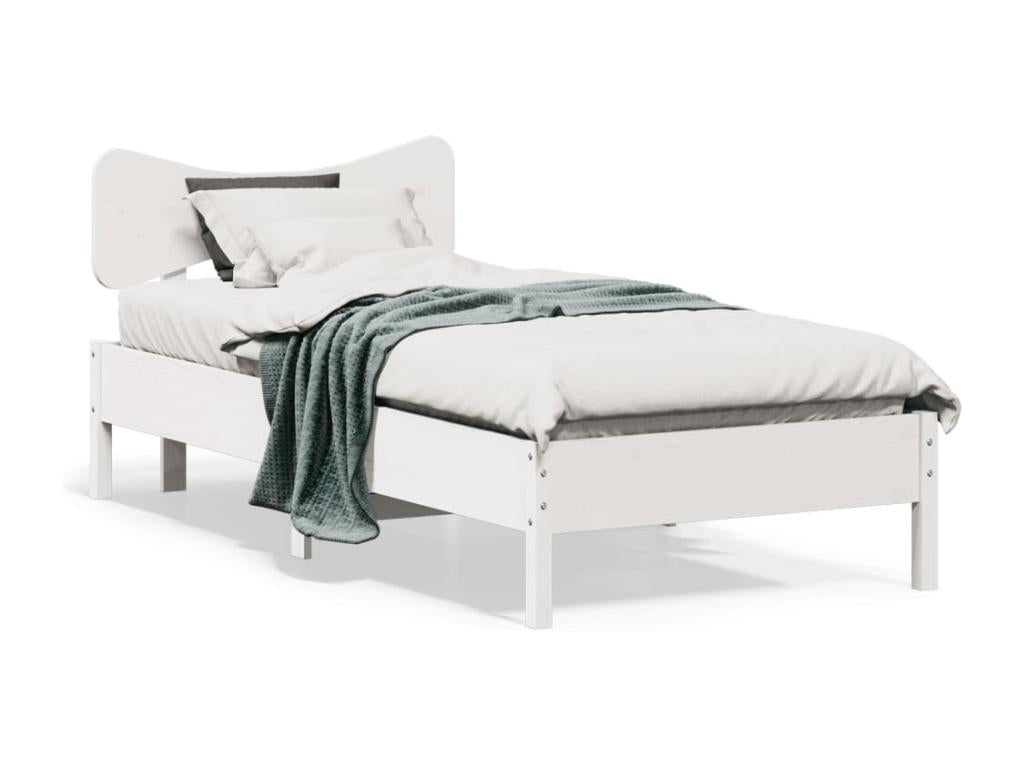 Bed frame without white mattress 75x190 cm solid pine wood